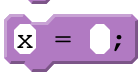 The x = block in App Lab, reading x = 0;
