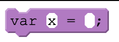 The var x = block in App Lab, reading var x = 0;