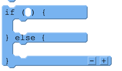 The if-else statement block in App Lab, reading if ( ) { } else { }